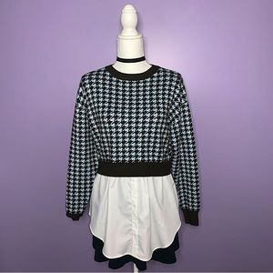NWT Joie Black and Blue Houndstooth Layered Top